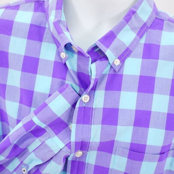 Bonobos XL Standard Fit Teal Purple Plaid Cotton Button Down Pocket Long Sleeve - Picture 2 of 9